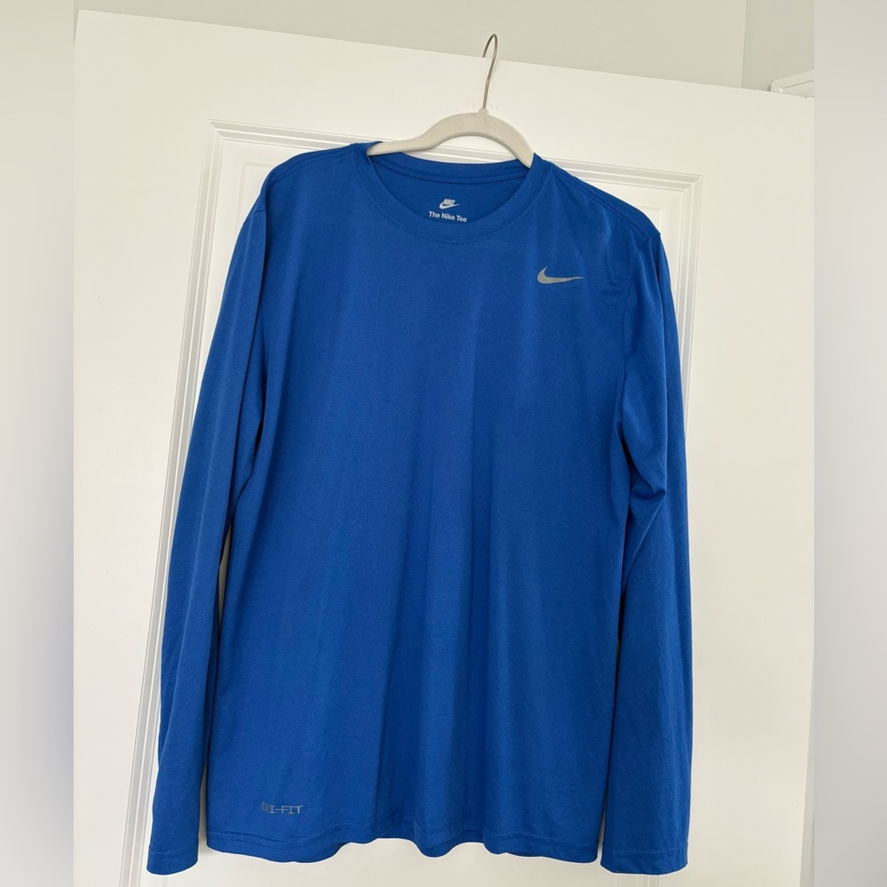 Nike Long Sleeve Dri-FIT Crew in Blue with Silver Swoosh
